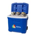 Custom Igloo® Profile II 28 Qt Roller Cooler - White-Majestic Blue with Company Logo - Personalized Bulk Corporate Gift - 9
