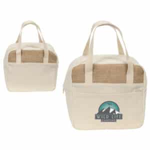 Custom Savanna Jute & Recycled Cotton Cooler Bag with Company Logo - Personalized Bulk Corporate Gift