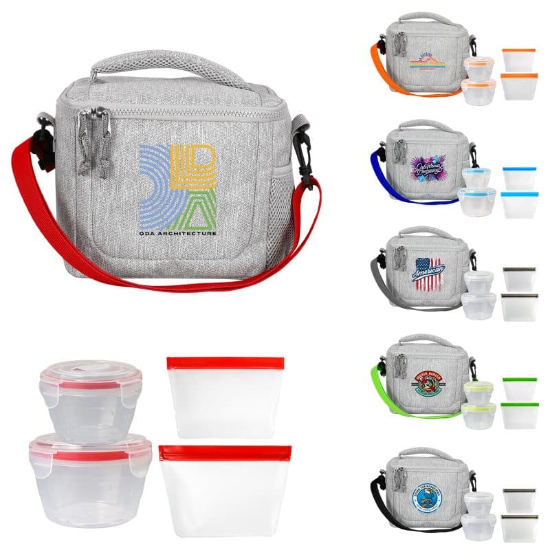 Custom Adventure Cooler Nested Bagged Lunch Set with Company Logo - Personalized Bulk Corporate Gift