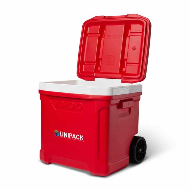 Custom Igloo® Profile II 60 Qt Roller Cooler - White-Red Star with Company Logo - Personalized Bulk Corporate Gift - 4