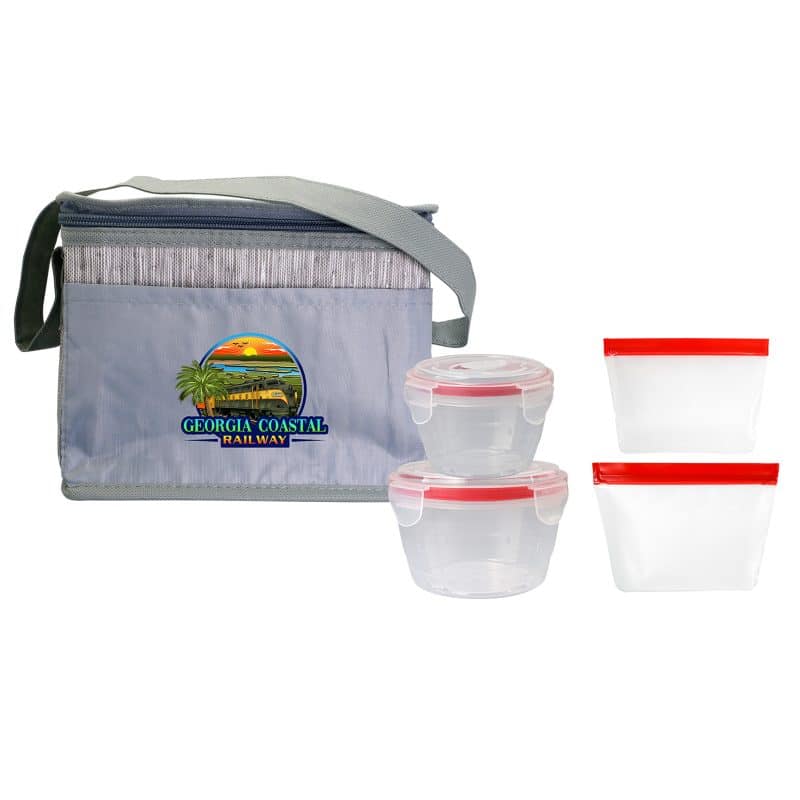 Custom Gray Graph Nested Bagged Lunch Set with Company Logo - Personalized Bulk Corporate Gift - 6