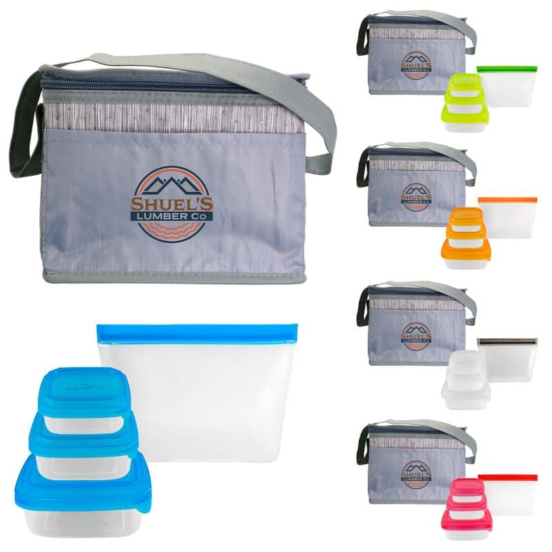 Custom Gray Graph Portion Control Reusable Lunch Set with Company Logo - Personalized Bulk Corporate Gift