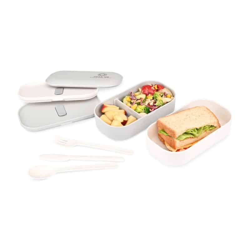 Custom Oishii Bento Box - Grey-Cream with Company Logo - Personalized Bulk Corporate Gift - 2