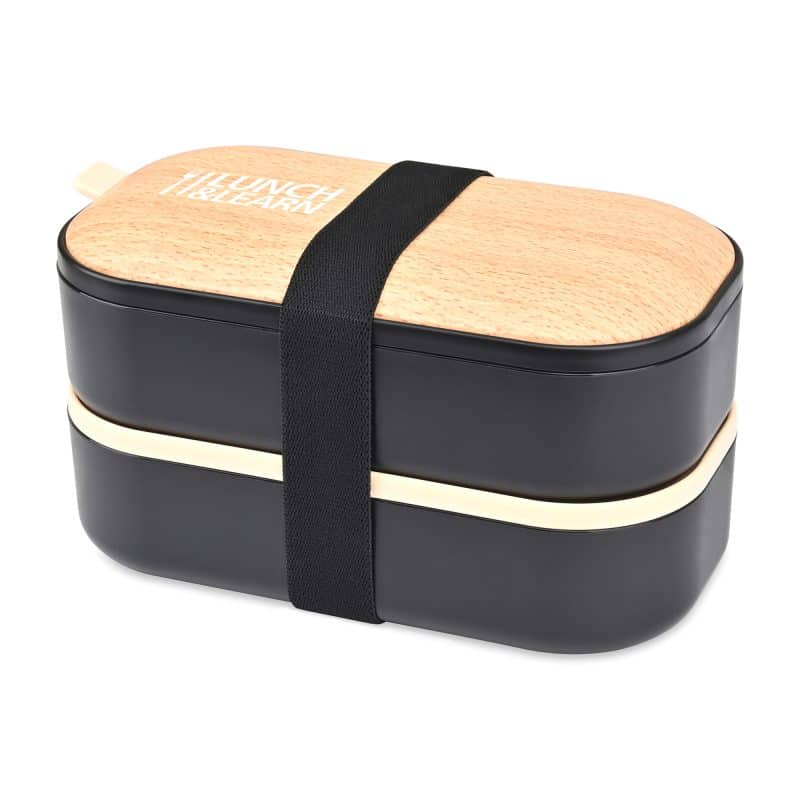 Custom Osaka Bento Lunch Box - Black with Company Logo - Personalized Bulk Corporate Gift