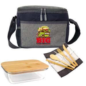 Custom Quilted Bamboo Lunch Set with Company Logo - Personalized Bulk Corporate Gift