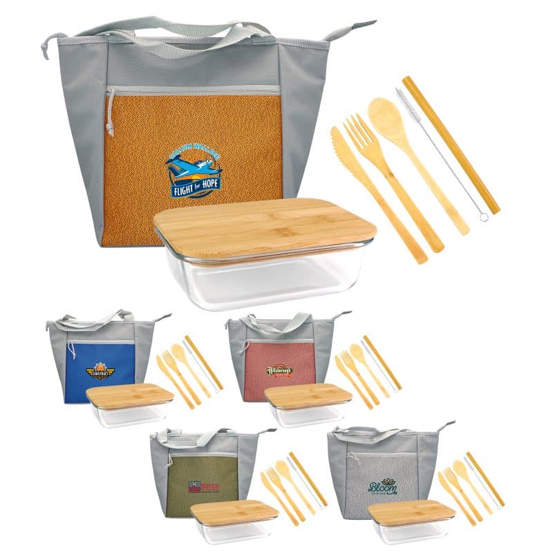 Custom Speck Bamboo Lunch and Cutlery Tote with Company Logo - Personalized Bulk Corporate Gift