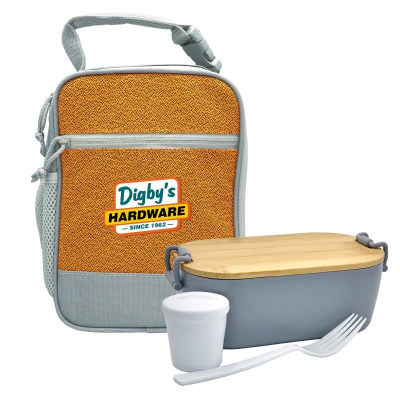Custom Speck Handy Bamboo Lunch Box Set with Company Logo - Personalized Bulk Corporate Gift - 4