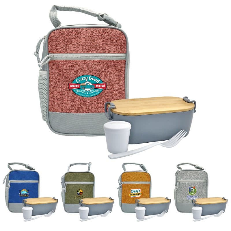 Custom Speck Handy Bamboo Lunch Box Set with Company Logo - Personalized Bulk Corporate Gift