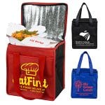 Custom 8"W x 8-1/2"H x 6"Gusset - "SUPER FROSTY" Insulated Food Delivery Bag – Lunch Size Tote (Overseas) with Company Logo - Personalized Bulk Corporate Gift