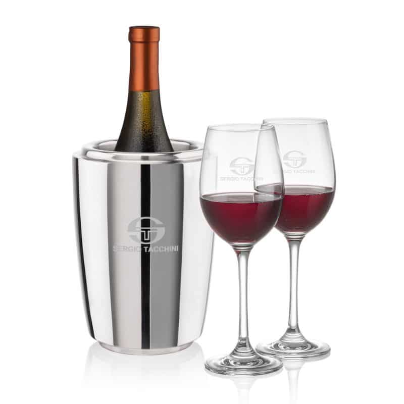 Custom Pescara Wine Cooler & Burlington Wine Set with Company Logo - Personalized Bulk Corporate Gift