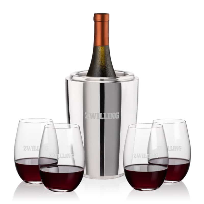 Custom Pescara Wine Cooler & Laurent Stemless Wine Set with Company Logo - Personalized Bulk Corporate Gift - 2