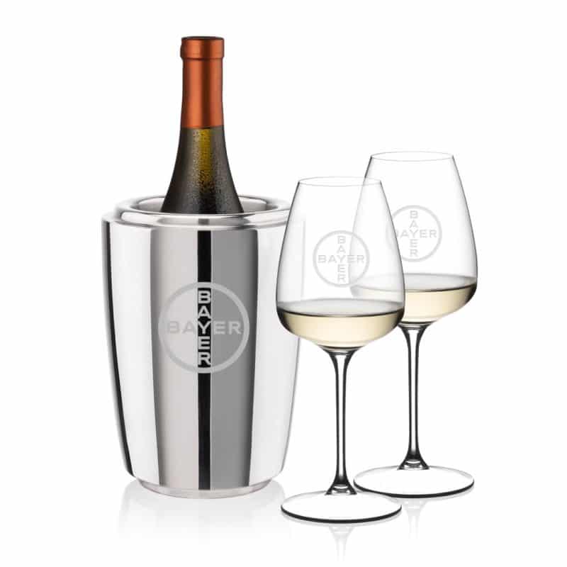 Custom Pescara Wine Cooler & RIEDEL Trauben Wine Set with Company Logo - Personalized Bulk Corporate Gift