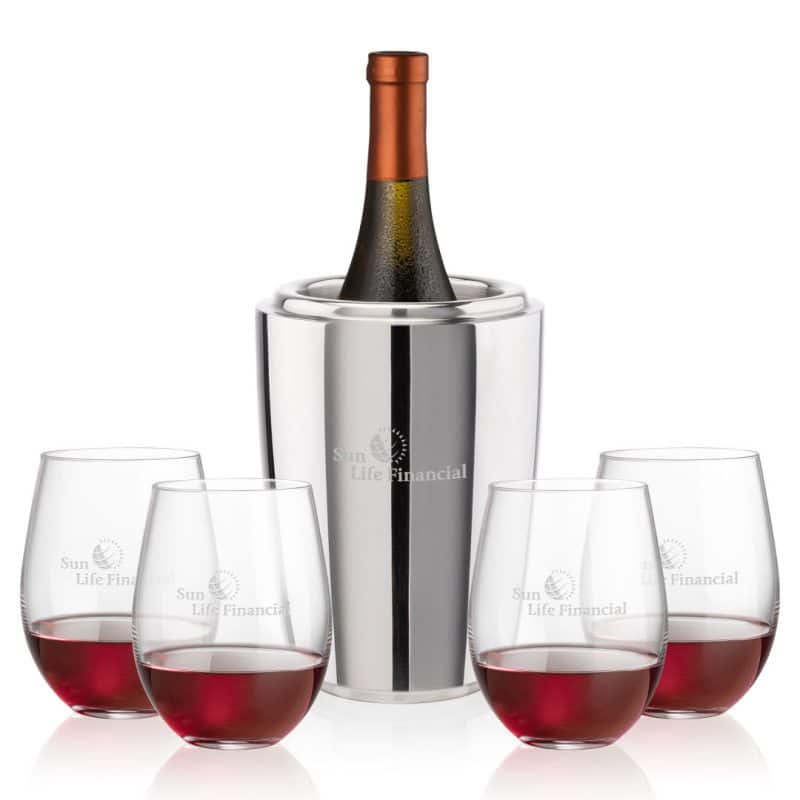 Custom Pescara Wine Cooler & Redmond Stemless Wine Set with Company Logo - Personalized Bulk Corporate Gift - 2