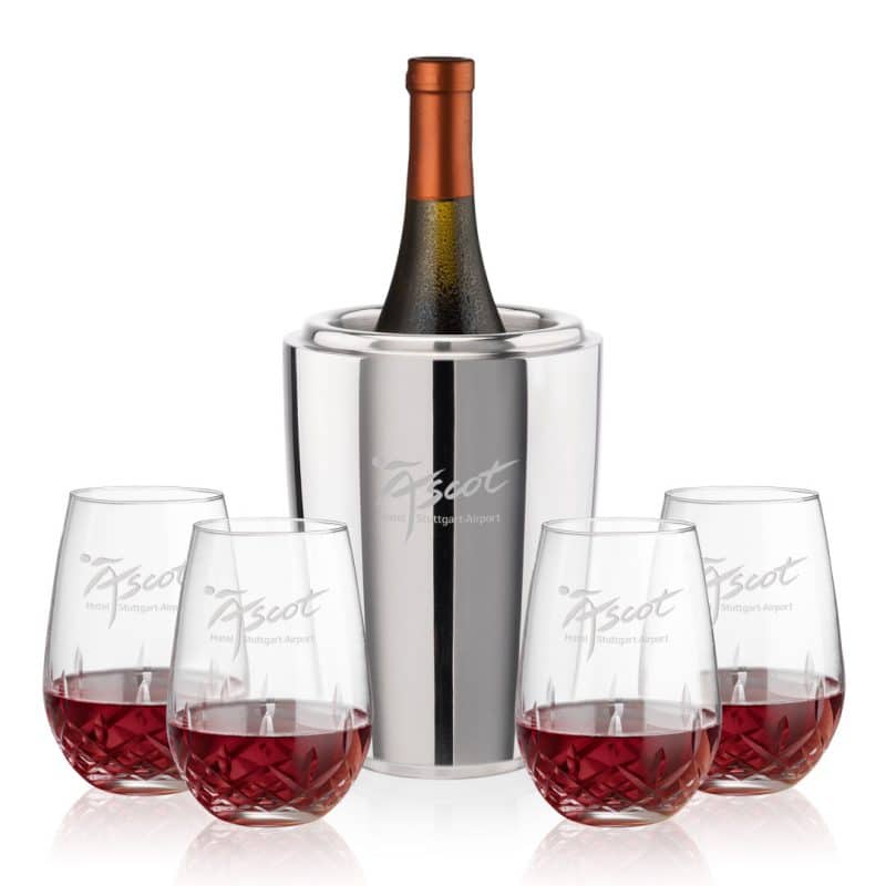 Custom Pescara Wine Cooler & Templeton Stemless Wine Set with Company Logo - Personalized Bulk Corporate Gift - 2