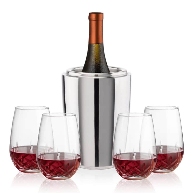 Custom Pescara Wine Cooler & Templeton Stemless Wine Set with Company Logo - Personalized Bulk Corporate Gift - 5