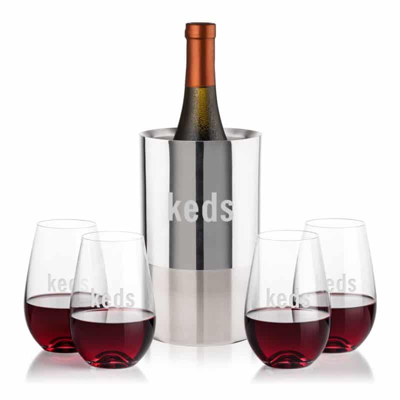 Custom Catania Wine Cooler & Boston Stemless Wine Set with Company Logo - Personalized Bulk Corporate Gift - 2