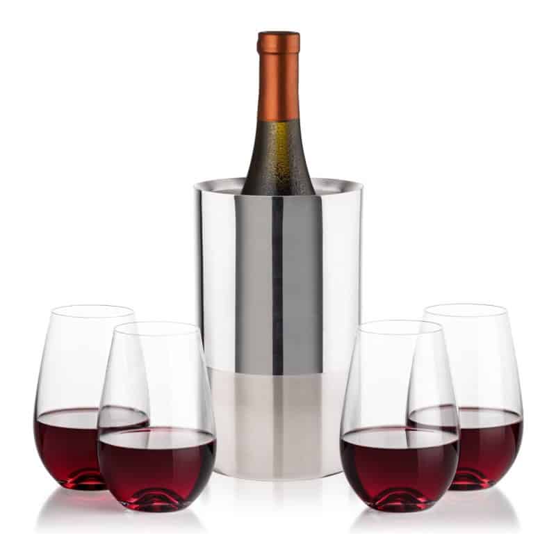 Custom Catania Wine Cooler & Boston Stemless Wine Set with Company Logo - Personalized Bulk Corporate Gift - 5
