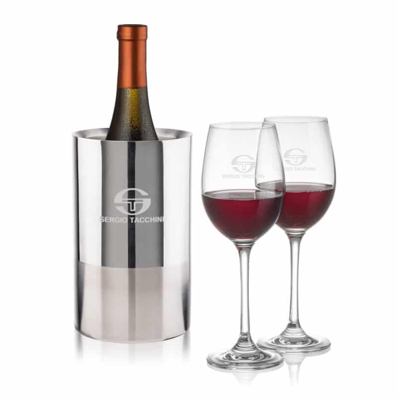 Custom Catania Wine Cooler & Burlington Wine Set with Company Logo - Personalized Bulk Corporate Gift