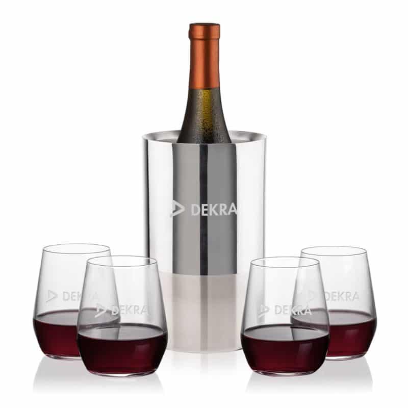Custom Catania Wine Cooler & Germain Stemless Wine Set with Company Logo - Personalized Bulk Corporate Gift - 2