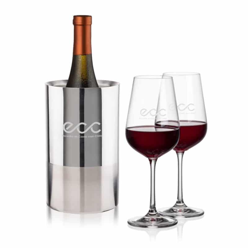 Custom Catania Wine Cooler & Laurent Wine Set with Company Logo - Personalized Bulk Corporate Gift