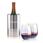 Custom Catania Wine Cooler & Miami Stemless Wine Set with Company Logo - Personalized Bulk Corporate Gift