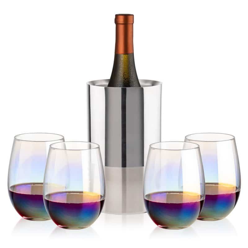 Custom Catania Wine Cooler & Miami Stemless Wine Set with Company Logo - Personalized Bulk Corporate Gift - 5