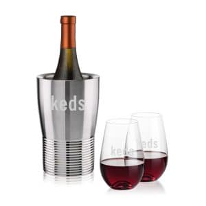 Custom Genoa Wine Cooler & Boston Stemless Wine Set with Company Logo - Personalized Bulk Corporate Gift