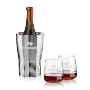 Custom Genoa Wine Cooler & Dunhill Stemless Wine Set with Company Logo - Personalized Bulk Corporate Gift