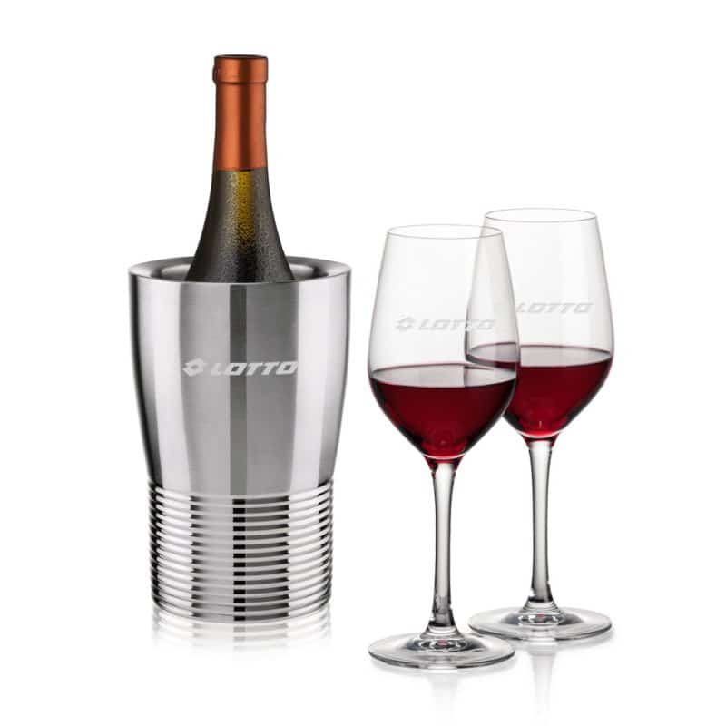 Custom Genoa Wine Cooler & Lethbridge Wine Set with Company Logo - Personalized Bulk Corporate Gift