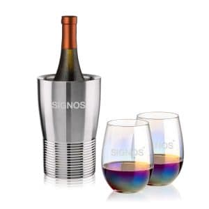 Custom Genoa Wine Cooler & Miami Stemless Wine Set with Company Logo - Personalized Bulk Corporate Gift