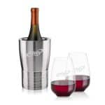 Custom Genoa Wine Cooler & Oldham Stemless Wine Set with Company Logo - Personalized Bulk Corporate Gift