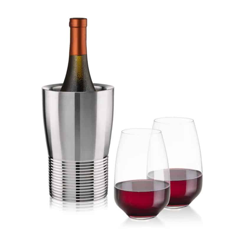 Custom Genoa Wine Cooler & Oldham Stemless Wine Set with Company Logo - Personalized Bulk Corporate Gift - 4