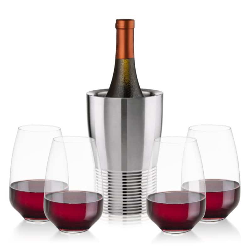 Custom Genoa Wine Cooler & Oldham Stemless Wine Set with Company Logo - Personalized Bulk Corporate Gift - 5