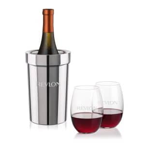 Custom Milano Wine Cooler & Carlita Stemless Wine Set with Company Logo - Personalized Bulk Corporate Gift