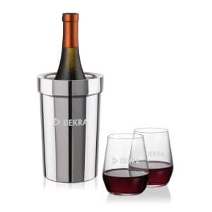 Custom Milano Wine Cooler & Germain Stemless Wine Set with Company Logo - Personalized Bulk Corporate Gift