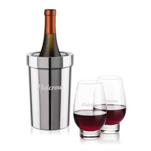 Custom Milano Wine Cooler & Glenarden Stemless Wine Set with Company Logo - Personalized Bulk Corporate Gift
