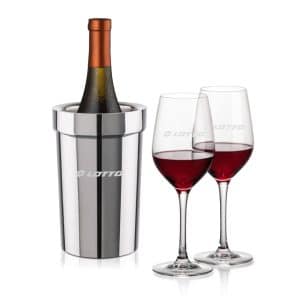 Custom Milano Wine Cooler & Lethbridge Wine Set with Company Logo - Personalized Bulk Corporate Gift