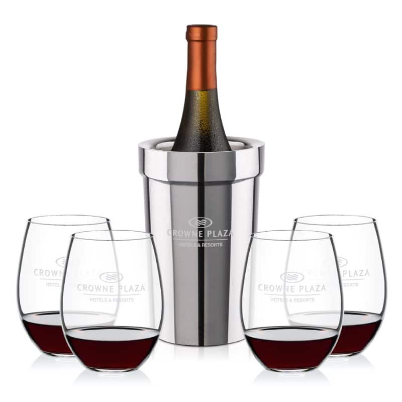 Custom Milano Wine Cooler & RIEDEL Stemless Wine Set with Company Logo - Personalized Bulk Corporate Gift - 2