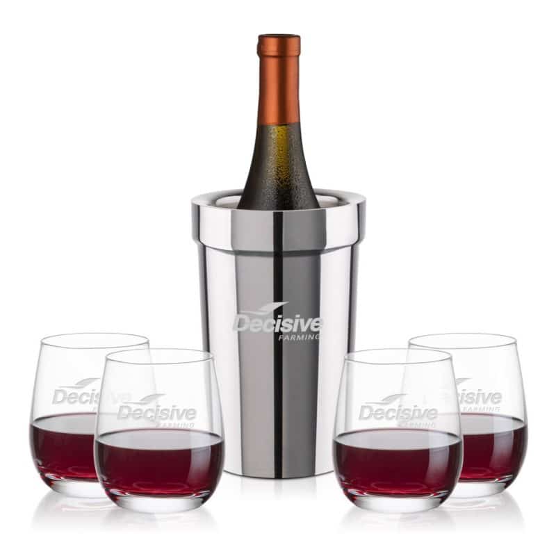 Custom Milano Wine Cooler & Salem Stemless Wine Set with Company Logo - Personalized Bulk Corporate Gift - 2