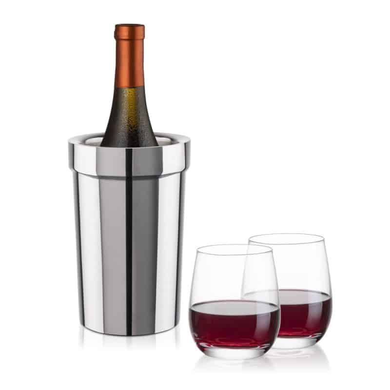 Custom Milano Wine Cooler & Salem Stemless Wine Set with Company Logo - Personalized Bulk Corporate Gift - 4
