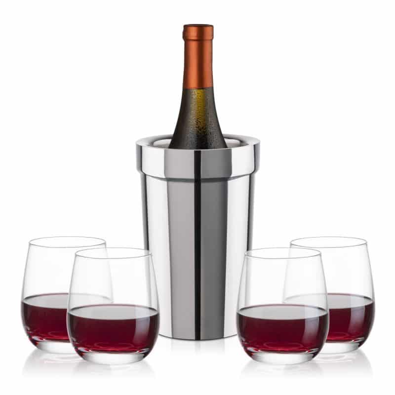 Custom Milano Wine Cooler & Salem Stemless Wine Set with Company Logo - Personalized Bulk Corporate Gift - 5
