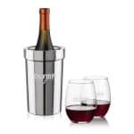 Custom Milano Wine Cooler & Stanford Stemless Wine Set with Company Logo - Personalized Bulk Corporate Gift