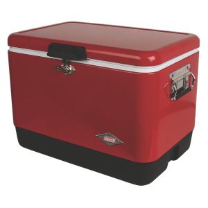 Custom Coleman 54-Quart Red Steel Chest Cooler with Company Logo - Personalized Bulk Corporate Gift