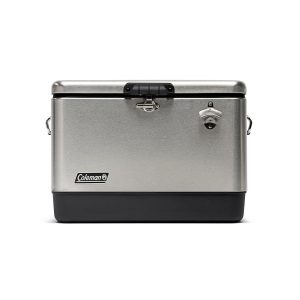 Custom Coleman 54-Quart Reunion Collection Steel Chest Cooler - Stainless with Company Logo - Personalized Bulk Corporate Gift