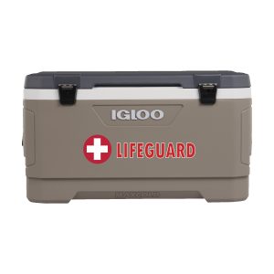 Custom 100 Qt. Igloo® Maxcold Latitude Cooler (Sandstone/Carbonite) with Company Logo - Personalized Bulk Corporate Gift