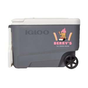Custom 35 Qt. Igloo® Versatemp Wheeled Electric Roller Cooler (Carbonite Gray) with Company Logo - Personalized Bulk Corporate Gift