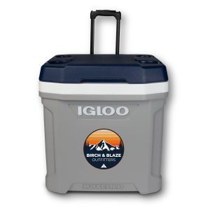 Custom 62 Qt. Igloo® Maxcold Latitude Roller Cooler (Carbonite/Aegean Sea) with Company Logo - Personalized Bulk Corporate Gift