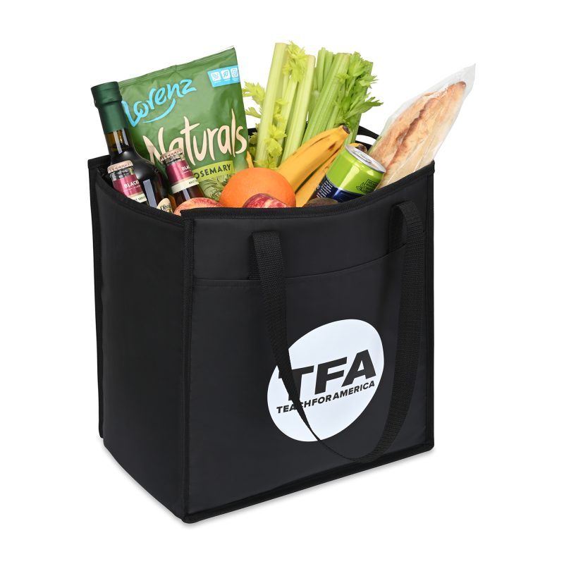 Custom Arlo Recycled rPET Insulated Grocery Shopper - Black with Company Logo - Personalized Bulk Corporate Gift - 3
