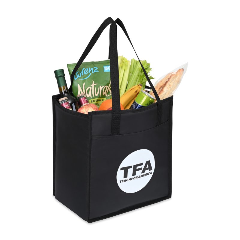 Custom Arlo Recycled rPET Insulated Grocery Shopper - Black with Company Logo - Personalized Bulk Corporate Gift - 4