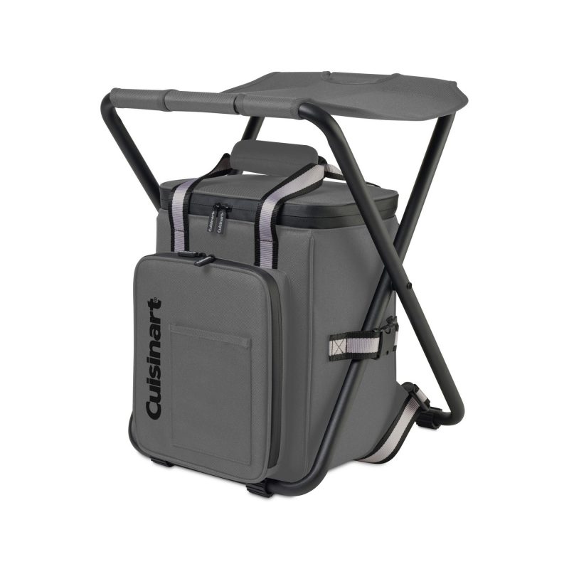 Custom Cuisinart Outdoors Folding Chair Backpack Cooler - Medium Grey with Company Logo - Personalized Bulk Corporate Gift - 1